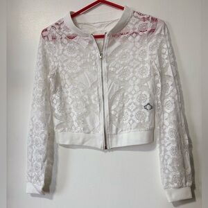 🎉4/30$🎉🤍 SHEIN White Lace Bomber Jacket – Size M 🤍